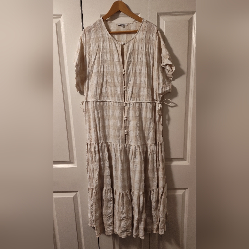MADEWELL Button-Front Tiered Midi Dress: Undyed Gingham Edition (Extra Large)